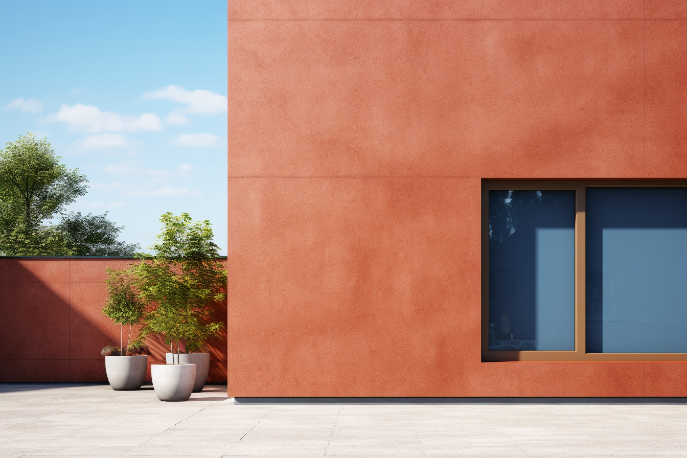 Fachada moderna con revestimiento color terracota
