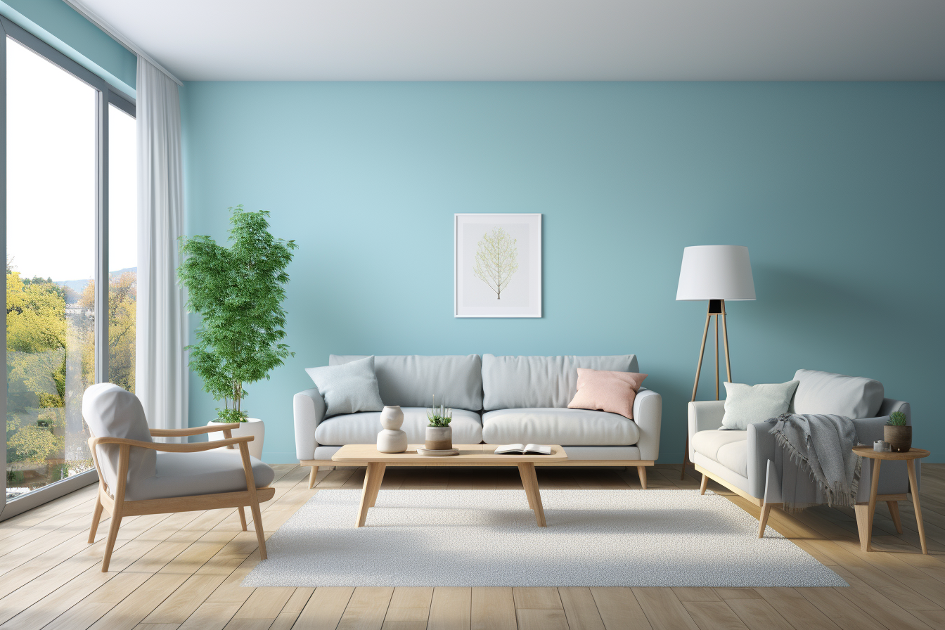 Living moderno pintado con látex azul