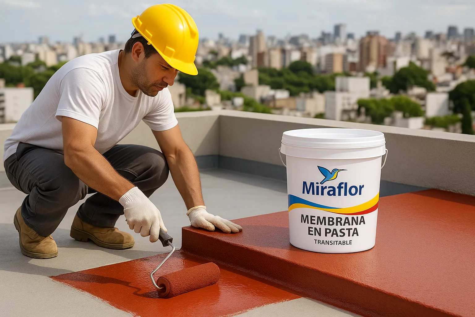 Pintor sosteniendo balde de pintura Miraflor