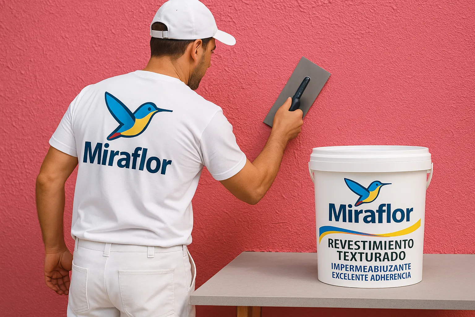 Pintor sosteniendo balde de pintura Miraflor